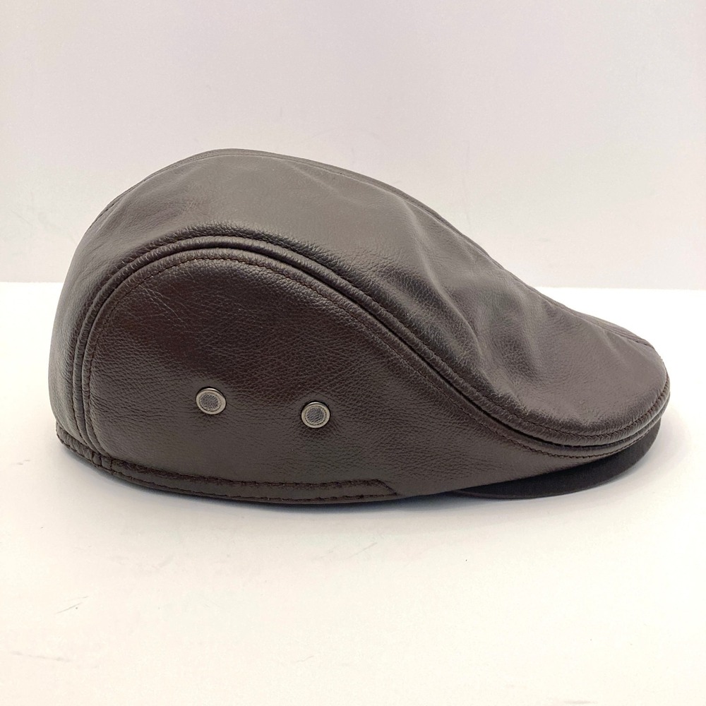 Vemolla Hat‎ Brown Leather Cap Driving Newsboy Ear Flaps Mens Large 23" Circ